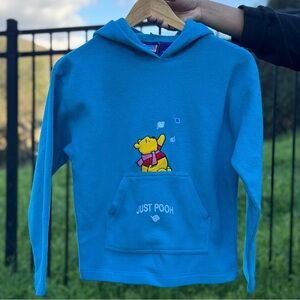 Youth Kids Vintage Disney “Just Pooh” Blue Hoodie Fleece Jacket Large 10/12